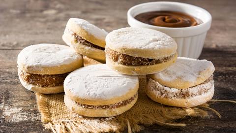 South American dessert, Alfajores, filled with rich dulce de leche.