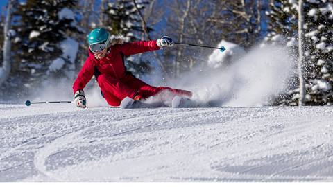 Jillian Vogtli carving at Deer Valley