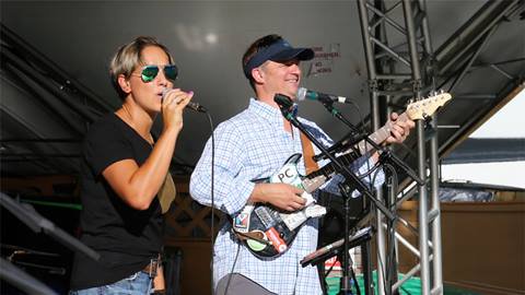 Lumberjack Fabulous band members performing at a concert venue.