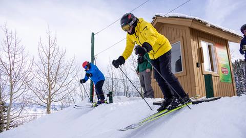 Skiers on the Deer Valley race hill.