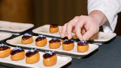 Chef Paco Morales garnishing desserts at Deer Valley.