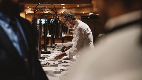 Chef Massimo Bottura preparing food at Deer Valley.