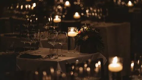 Candlelit tables in Empire Canyon Lodge.