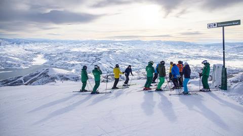 Group of skiers with Ted Ligety at Deer Valley.