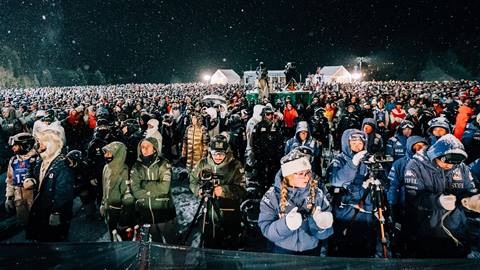 Audience watching competitors at Intermountain Health Freestyle International Ski World Cup at Deer Valley. 