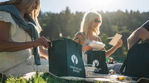 Guests enjoying a gourmet picnic bag while attending a Deer Valley summer concert.