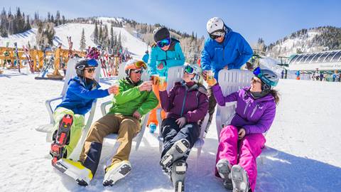 Guests drinking beer at Silver Lake Village during the winter season.