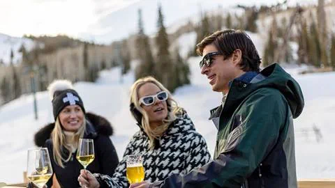 Guests standing outside at Deer Valley's après-ski yurt Chute Eleven