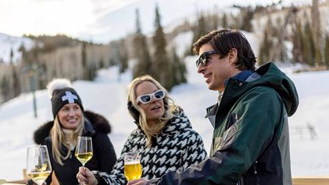 Guests standing outside at Deer Valley's après-ski yurt Chute Eleven