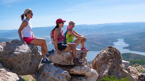 Three friends hiking at Deer Valley.