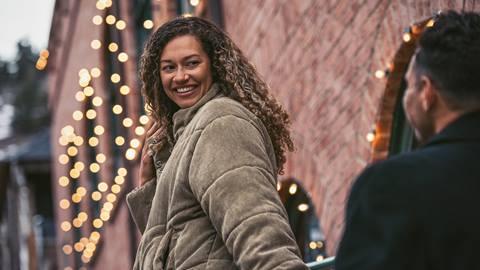 Couple walking in downtown Park City.