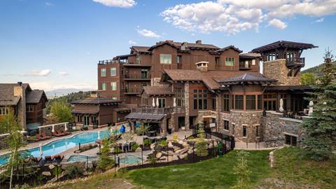Exterior of Deer Valley's luxury lodging property, The Residences at the Tower, in the summer.