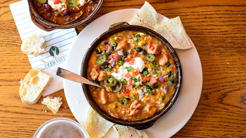 Bowl of Deer Valley turkey chili.