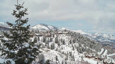 Winter drone shot overlooking Deer Valley.