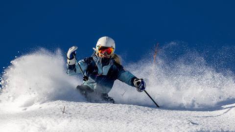 Powder skiing at Deer Valley on a bluebird day.